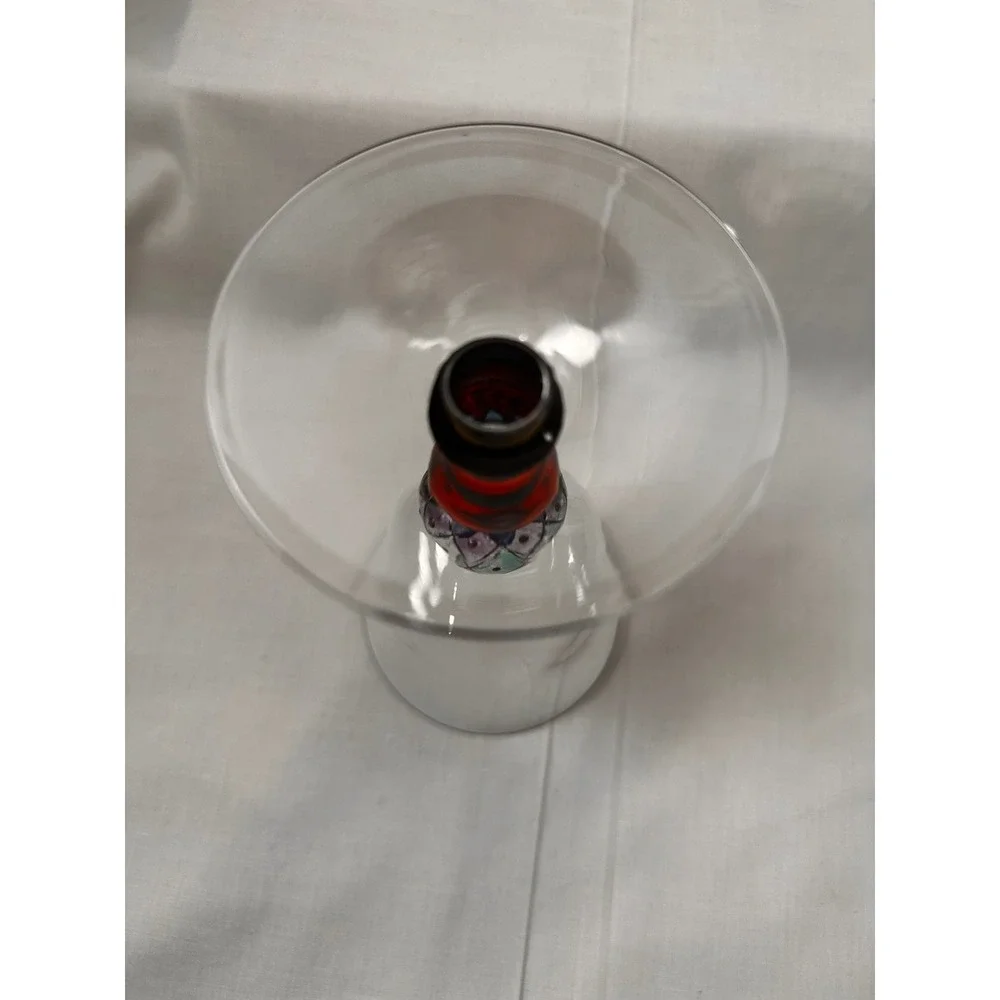 Pier 1 Imports Hand Painted Wine Glasses Set of 3 Harlequin Beaded Stem 7.5 inch